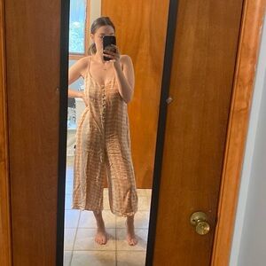 peach and white tye dye jumpsuit